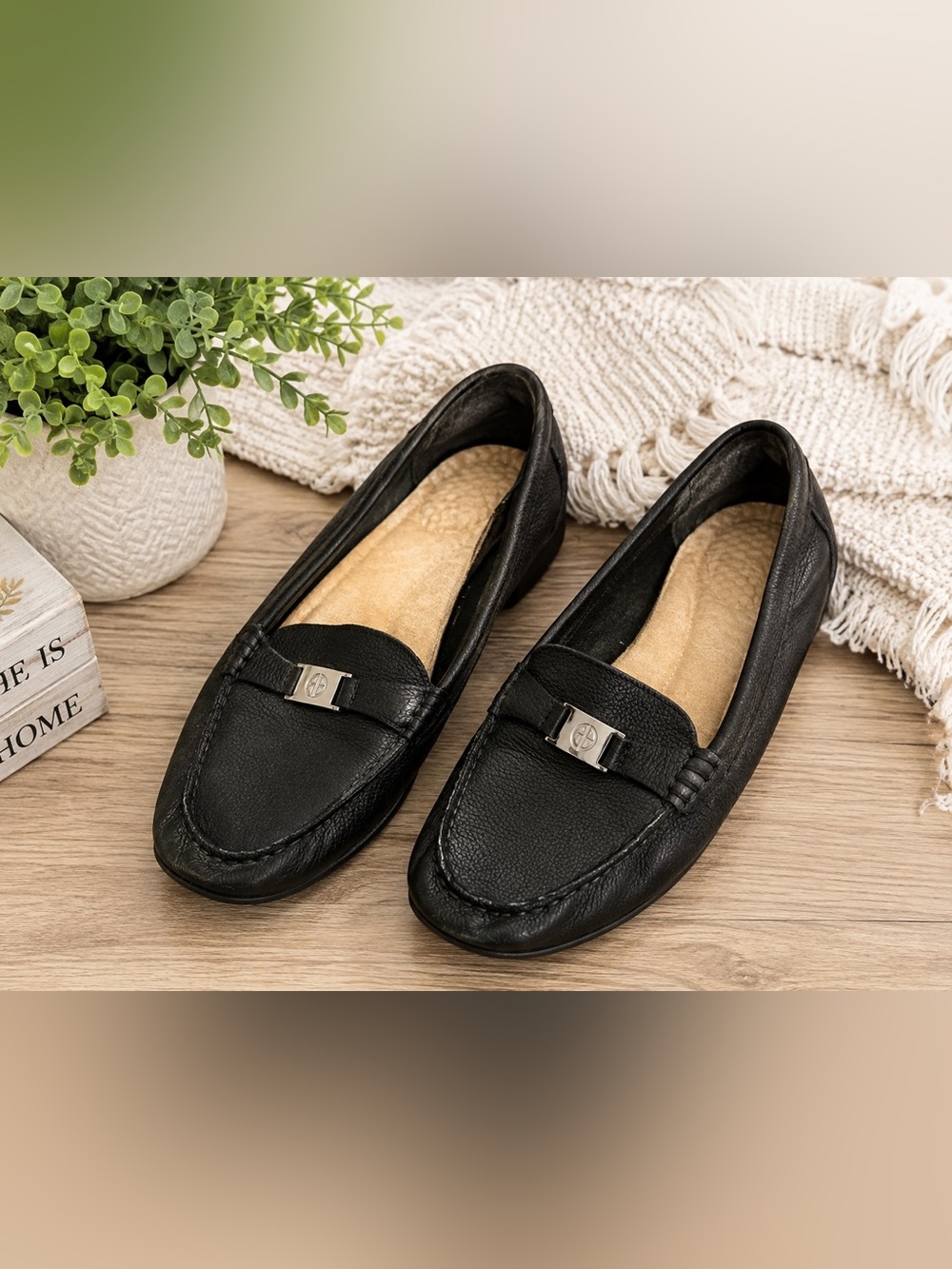 Gianni Bernini Women’s Black Leather Loafers Size 10M Slip-On Comfort Shoes
